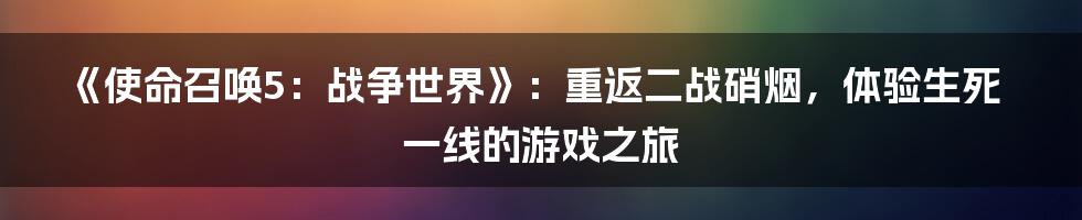 《使命召唤5:战争世界》:重返二战硝烟,体验生死一线的游戏之旅