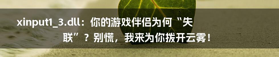 xinput1_3.dll:你的游戏伴侣为何“失联”?别慌,我来为你拨开云雾!