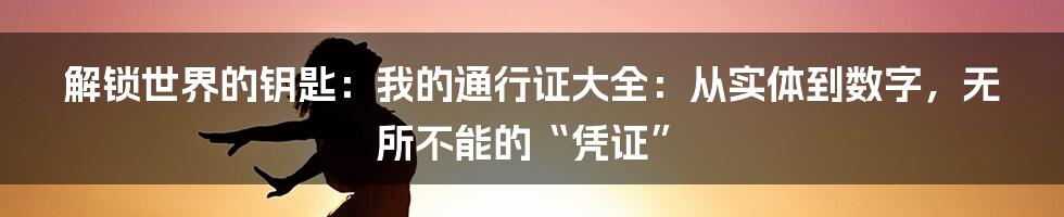 解锁世界的钥匙:我的通行证大全:从实体到数字,无所不能的“凭证”