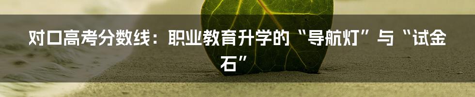 对口高考分数线:职业教育升学的“导航灯”与“试金石”