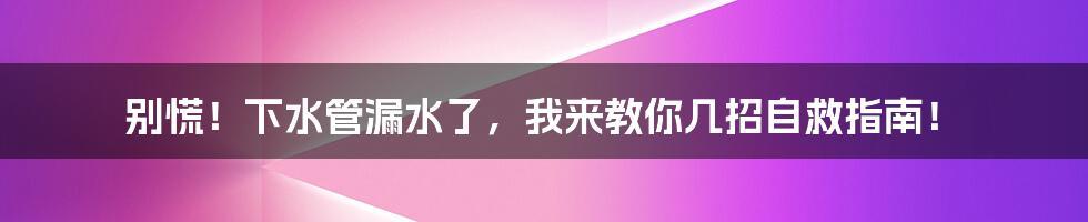 别慌！下水管漏水了，我来教你几招自救指南！