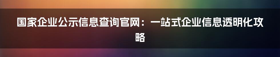 国家企业公示信息查询官网:一站式企业信息透明化攻略