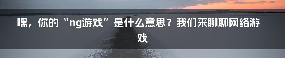 嘿,你的“ng游戏”是什么意思?我们来聊聊网络游戏