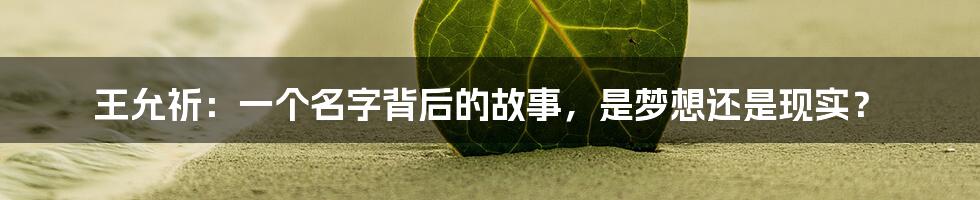 王允祈:一个名字背后的故事,是梦想还是现实?