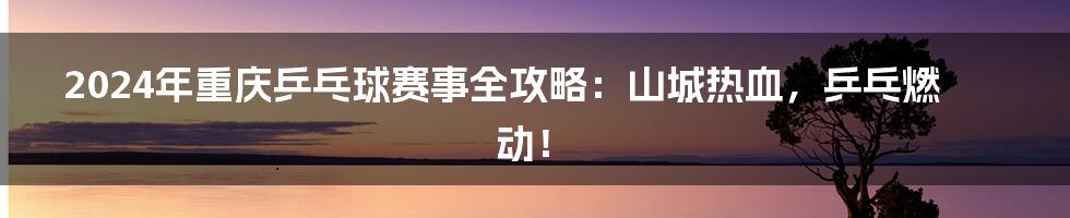2024年重庆乒乓球赛事全攻略:山城热血,乒乓燃动!