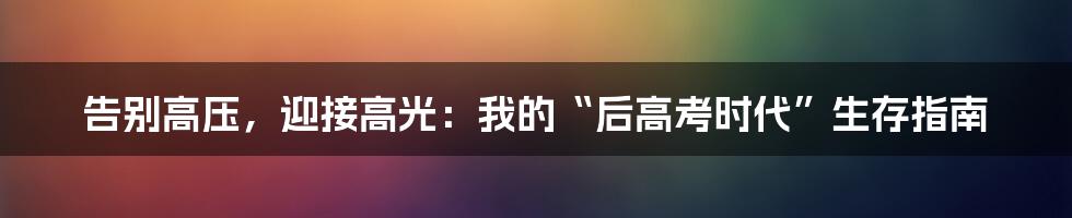 告别高压,迎接高光:我的“后高考时代”生存指南