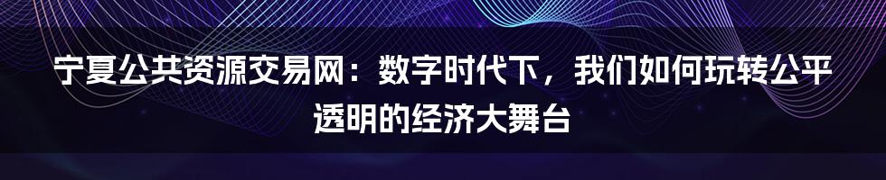 宁夏公共资源交易网:数字时代下,我们如何玩转公平透明的经济大舞台
