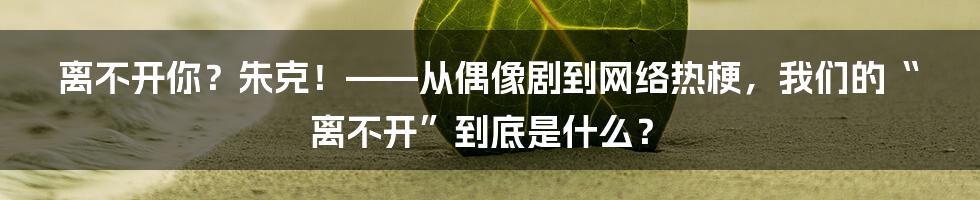 离不开你?朱克!——从偶像剧到网络热梗,我们的“离不开”到底是什么?