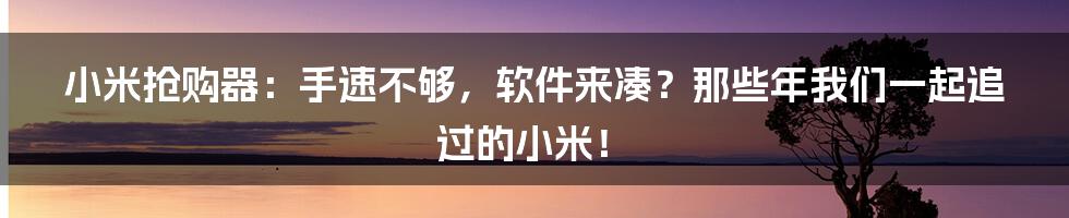 小米抢购器：手速不够，软件来凑？那些年我们一起追过的小米！