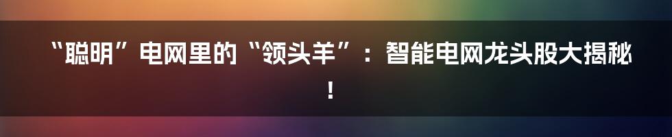 “聪明”电网里的“领头羊”：智能电网龙头股大揭秘！