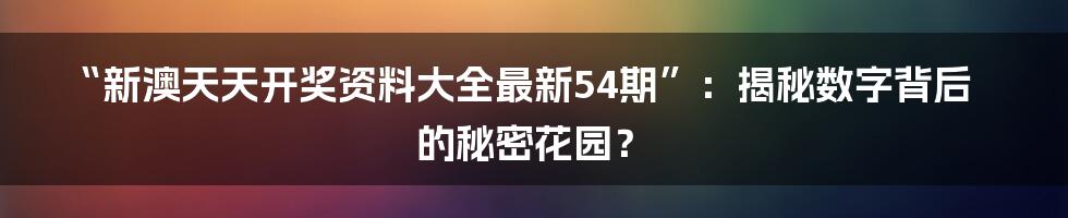 “新澳天天开奖资料大全最新54期”：揭秘数字背后的秘密花园？