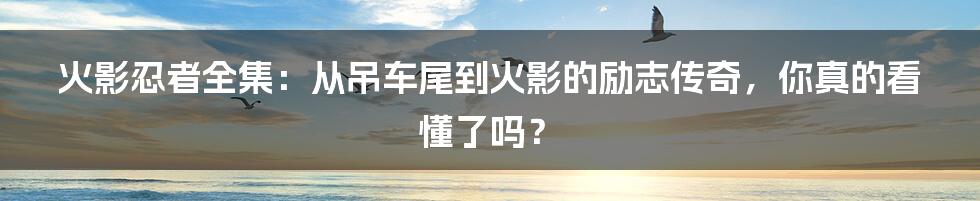 火影忍者全集:从吊车尾到火影的励志传奇,你真的看懂了吗?