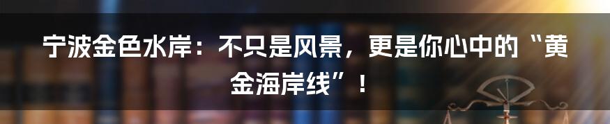 宁波金色水岸：不只是风景，更是你心中的“黄金海岸线”！