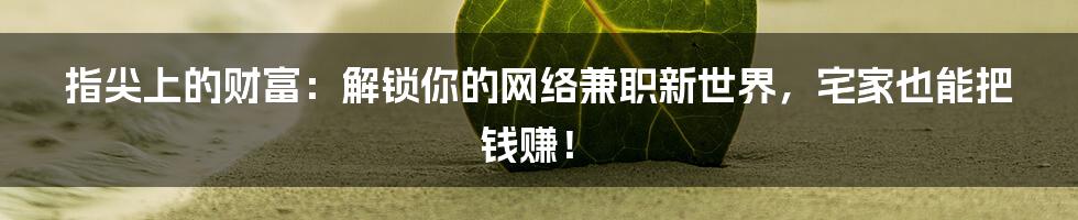 指尖上的财富：解锁你的网络兼职新世界，宅家也能把钱赚！