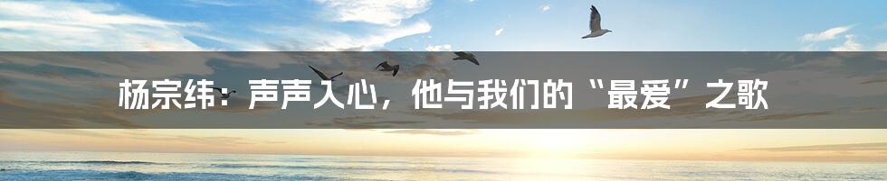 杨宗纬：声声入心，他与我们的“最爱”之歌