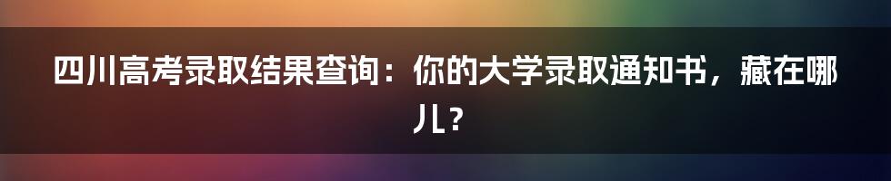 四川高考录取结果查询：你的大学录取通知书，藏在哪儿？