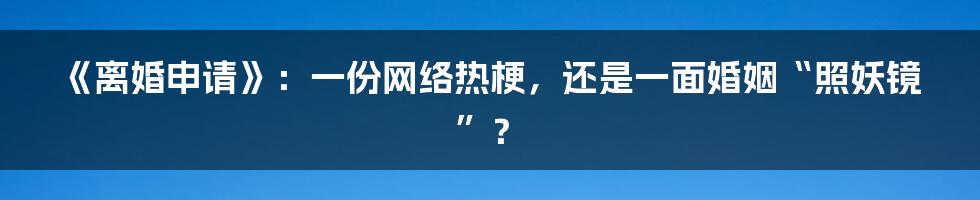 《离婚申请》：一份网络热梗，还是一面婚姻“照妖镜”？