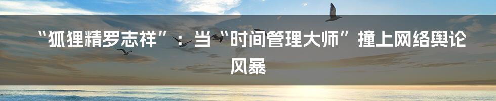 “狐狸精罗志祥”：当“时间管理大师”撞上网络舆论风暴