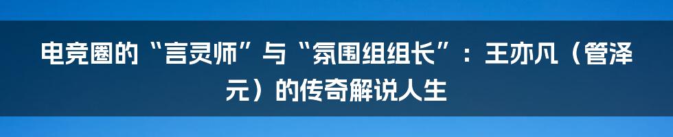 电竞圈的“言灵师”与“氛围组组长”：王亦凡（管泽元）的传奇解说人生
