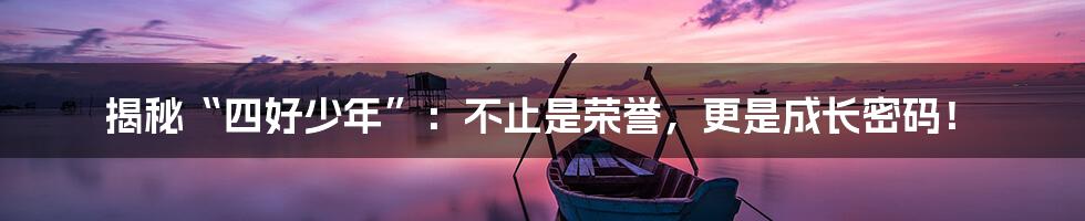 揭秘“四好少年”：不止是荣誉，更是成长密码！