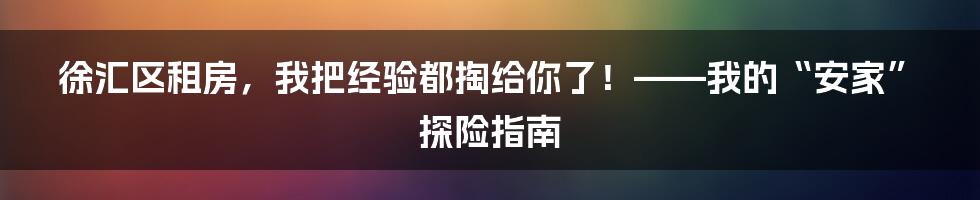 徐汇区租房，我把经验都掏给你了！——我的“安家”探险指南