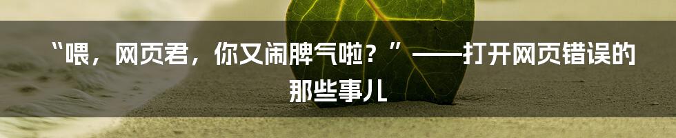 “喂，网页君，你又闹脾气啦？”——打开网页错误的那些事儿