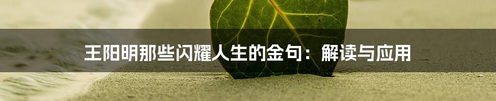 王阳明那些闪耀人生的金句：解读与应用