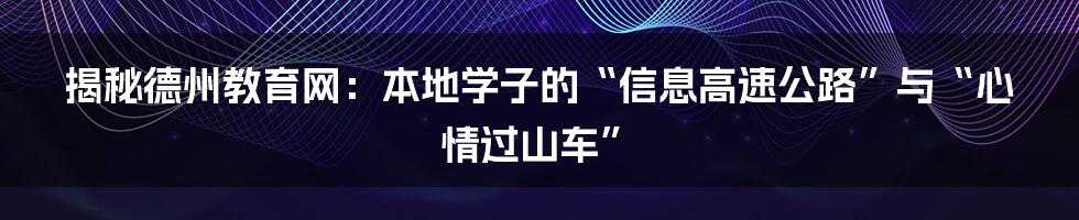 揭秘德州教育网：本地学子的“信息高速公路”与“心情过山车”