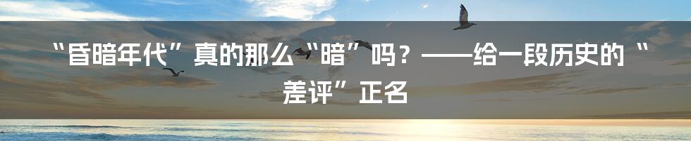 “昏暗年代”真的那么“暗”吗？——给一段历史的“差评”正名