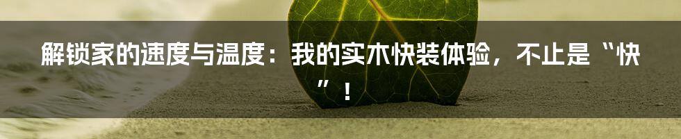 解锁家的速度与温度：我的实木快装体验，不止是“快”！