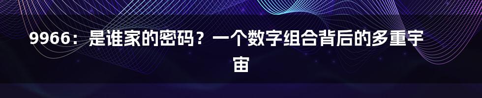 9966：是谁家的密码？一个数字组合背后的多重宇宙