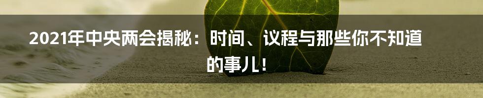 2021年中央两会揭秘：时间、议程与那些你不知道的事儿！