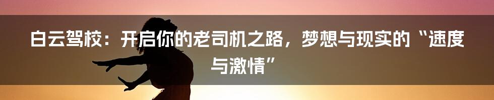 白云驾校：开启你的老司机之路，梦想与现实的“速度与激情”