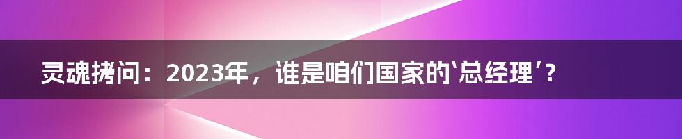 灵魂拷问：2023年，谁是咱们国家的‘总经理’？