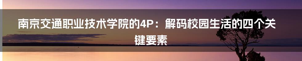 南京交通职业技术学院的4P：解码校园生活的四个关键要素