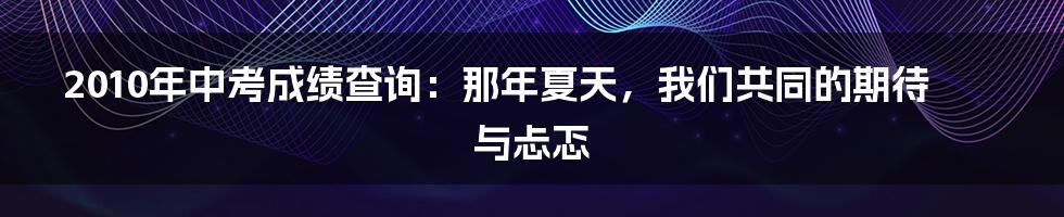 2010年中考成绩查询：那年夏天，我们共同的期待与忐忑