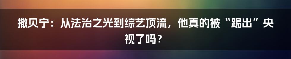 撒贝宁：从法治之光到综艺顶流，他真的被“踢出”央视了吗？
