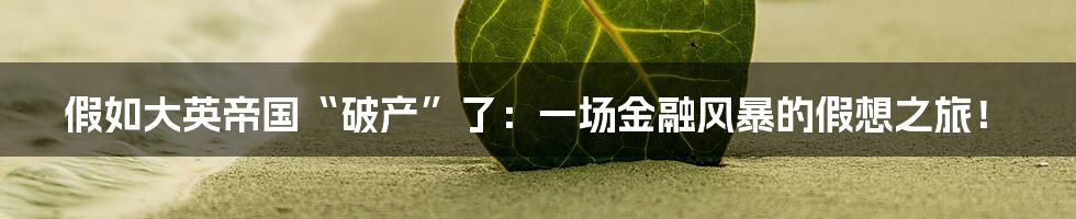假如大英帝国“破产”了：一场金融风暴的假想之旅！