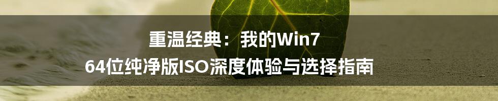重温经典：我的Win7 64位纯净版ISO深度体验与选择指南