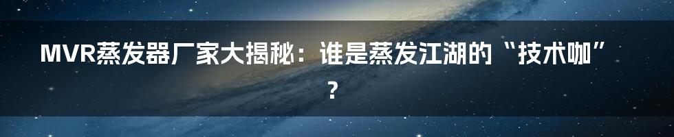 MVR蒸发器厂家大揭秘：谁是蒸发江湖的“技术咖”？