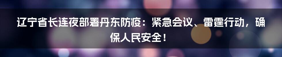 辽宁省长连夜部署丹东防疫：紧急会议、雷霆行动，确保人民安全！