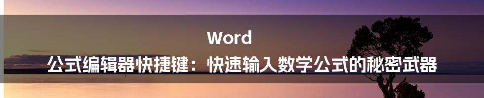 Word 公式编辑器快捷键：快速输入数学公式的秘密武器