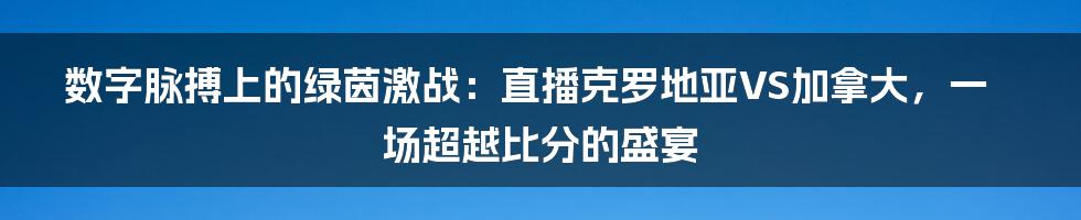 数字脉搏上的绿茵激战：直播克罗地亚VS加拿大，一场超越比分的盛宴