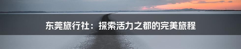东莞旅行社：探索活力之都的完美旅程