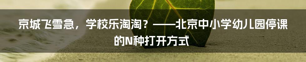 京城飞雪急，学校乐淘淘？——北京中小学幼儿园停课的N种打开方式