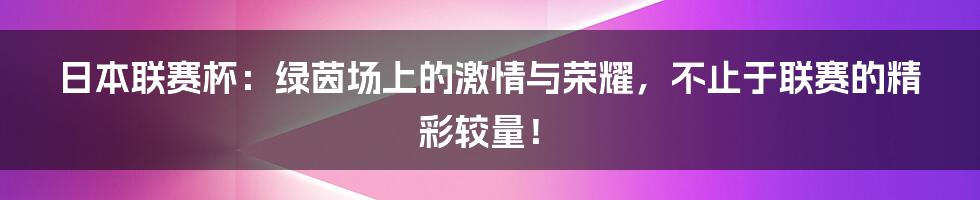 日本联赛杯：绿茵场上的激情与荣耀，不止于联赛的精彩较量！