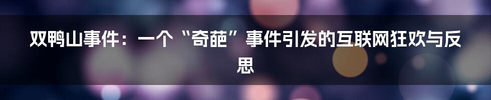 双鸭山事件：一个“奇葩”事件引发的互联网狂欢与反思