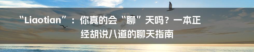 “Liaotian”：你真的会“聊”天吗？一本正经胡说八道的聊天指南
