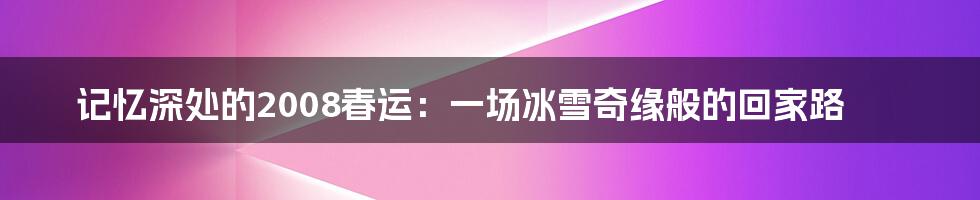 记忆深处的2008春运：一场冰雪奇缘般的回家路
