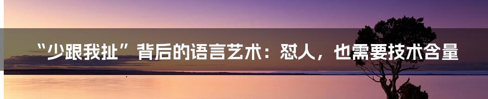 “少跟我扯”背后的语言艺术：怼人，也需要技术含量